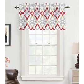 DriftAway Alexander Pattern Match Blackout Valances for Windows 250GSM Geometric Moroccan Mid Century Rod Pocket 52 Inch by 18 Inch Plus 2 Inch Header Red and Gray 1 Pack