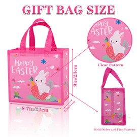Jaywayang 4Pack Easter Non-woven Bags with Handle, Happy Easter Gift Bags for Kids, Reusable Easter Goodie Bags with 20 pcs Tattoo, Rabbit Bunny Treat Bags, Easter Party Supplies.