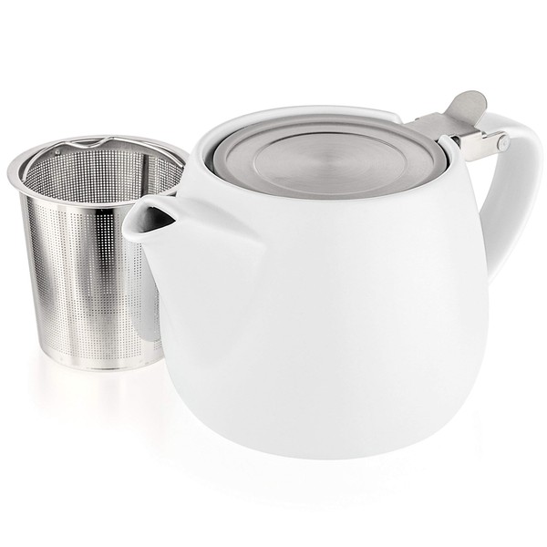 Tealyra - Pluto Porcelain Small Teapot White - 18.2-ounce (1-2 cups) - Matte Finish - Stainless Steel Lid and Extra-Fine Infuser To Brew Loose Leaf Tea - 540ml