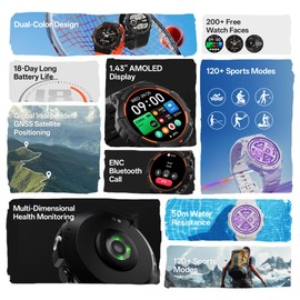 Black Shark GS3 Sport Smartwatch, 1.43" AMOLED Display, ENC Bluetooth Call, 18-Day Battery Life, 50m Water Resistance, GPS, Fitness Tracker, 120+ Sports Modes, Health Monitoring, Lava Black