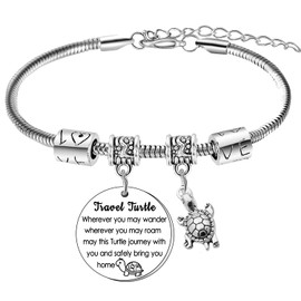 Travel Turtle Bracelet for Women Cute Turtle Charm Bracelets Travel Gifts for for Daughter Sister Best Friends Niece Birthday Gifts Tortoise Bracelet Jewellery Good Luck Charm Graduation Gifts for Her