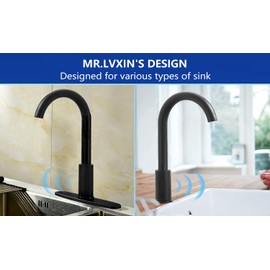 Touchless Faucet Automatic Motion Sensor Activated Hands-Free Bathroom Sink Faucets One Hole/Three Hole Deck Plate, Bathroom Faucet for Sink with Smart Sensor, Auto Off(Black)