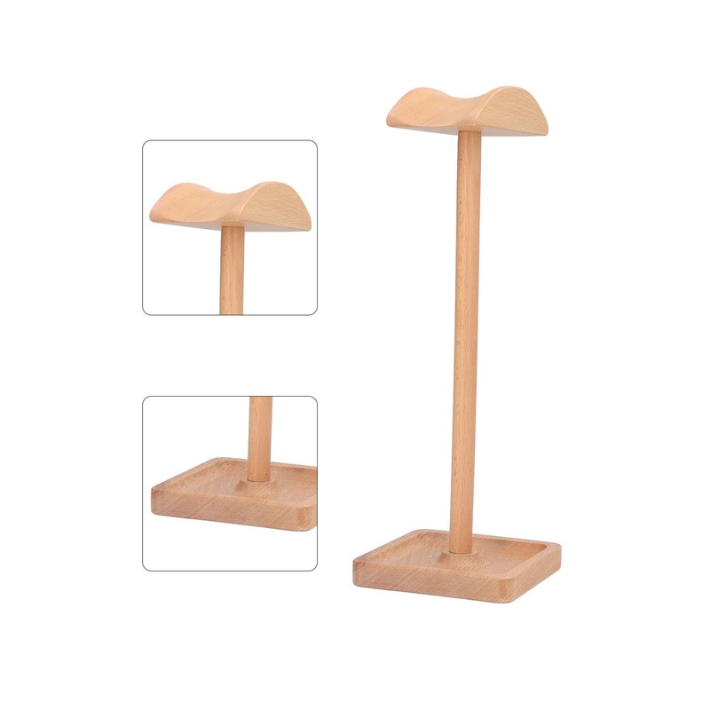 Wooden Headphone Holder Beech Headset Stand Desktop Display Shelf for