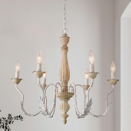 French Country Chandelier,6-Light Distressed Antique Brown Metal Farmhouse Chandelier for Dining Room Light Fixture Candle Pendant Light Fixtures Hanging for Kitchen Island Living Room Bedroom
