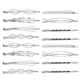 16 Pieces Geometric Metal Hair Pins, Silver Hair Pins Pearls Hair Clips Hair Barrettes Metal Bobby Pins for Woman Girls