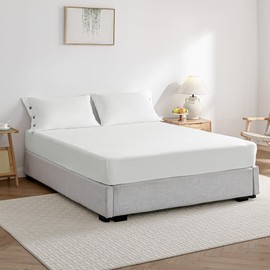 JELLYMONI Fitted Sheet Queen Cotton White 1pc Easy-Fit 16 Inch Deep Pocket Sheet Bedding Sheet Solid 100% Washed Cotton Soft Breathable Durable Fitted Bed Sheet (60”x 80”+16”)