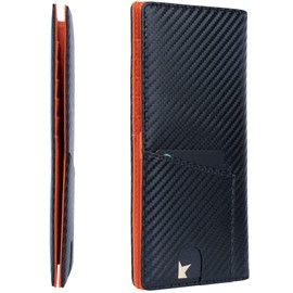 Alldaily Bifold Long Slim Wallets for men, Leather RFID Blocking Credit Card Holder with ID Window, Black and Orange