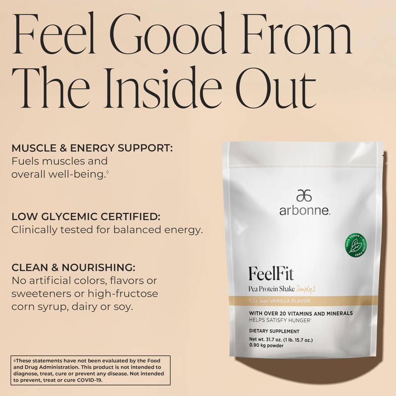 Arbonne Feelfit Pea Protein Shake - Daily Supplement Powder, Vegan
