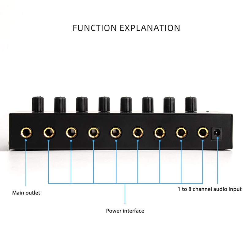 8 Channel Headphone Amplifier, Portable Metal Stereo Audio Amplifier with