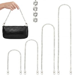 Silver Rhinestone Purse Chain, 4 Pieces Different Sizes Bag Chain Sparkly Crossbody Strap DIY Replacement Purse Strap Accessories for DIY Women's Purses Handbags Shoulder Bags