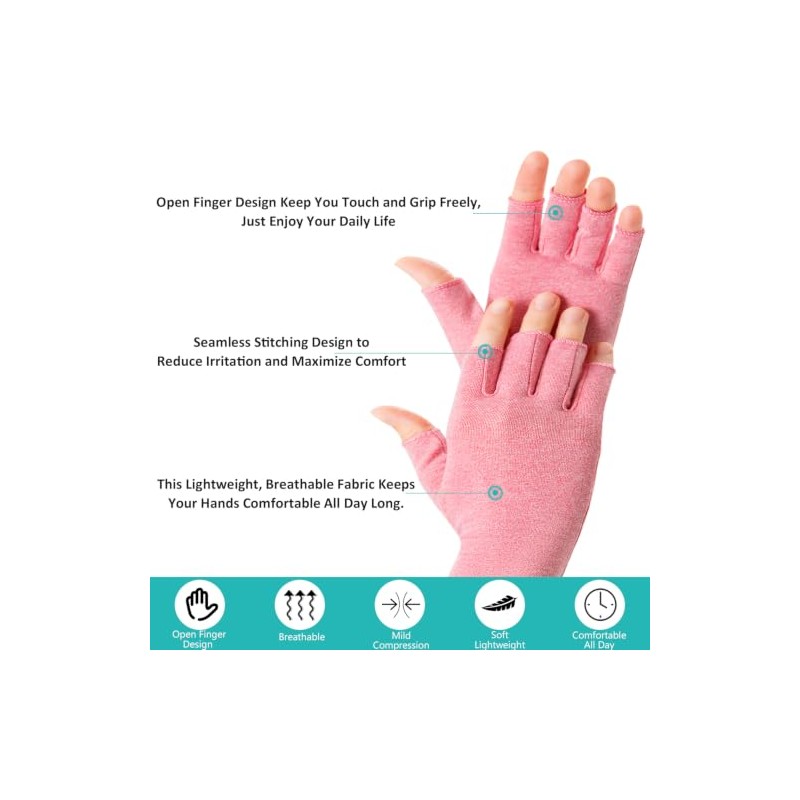 2 Pairs Rheumatoid Arthritis Compression Gloves, Pink, M