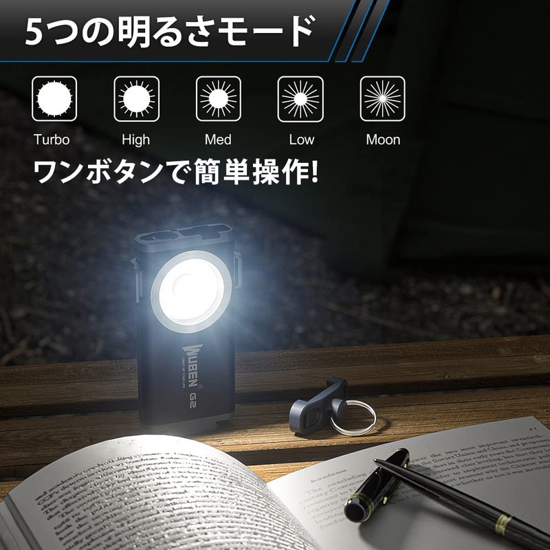 WUBEN G2-BK Keychain Light, 500 Lumens, Type-C Charging, Shock Resistant