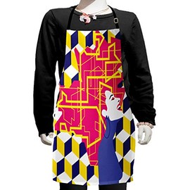 Ambesonne Cover Girl Abstract Apron, Big Hair Happy Woman Cubes Geometric Graphic, Small Apron Bib with Adjustable Ties for Baking Painting, Small Size, Violet Blue Hot Pink