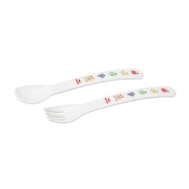 Miki House 46-7141-689 Spoon and Fork Set, Baby Food, Set of 2, Made in Japan, For Boys, Girls, Baby, Kids, Baby Dishes, Bear, Fruit, White