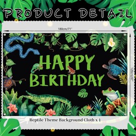 Obussgar Reptile Party Decorations, Reptile Birthday Party Backdrop Supplies, Lizard Snake Crocodile Backdrop Decorations for Kids Birthday Party
