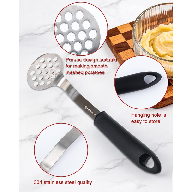 Acual Potato Masher Stainless Steel, Heavy Duty 304 Stainless Steel