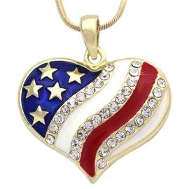 cocojewelry 4th of July USA American Flag Red Blue Heart Pendant Necklace (Gold-tone)