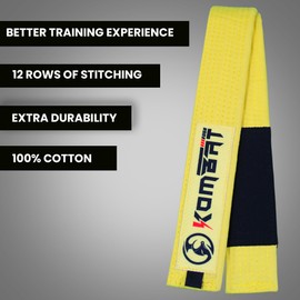 KOMBAT USA Premium Quality Kids Brazilian Jiu Jitsu Belts, Martial Arts BJJ Belts for Boys & Girls with BJJ Ranking Stripes, Yellow, K4