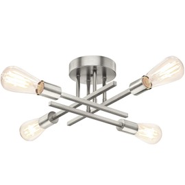 Brushed Nickle Semi Flush Mount Ceiling Lights, 4-Light Modern Industrial Sputnik Chandelier Light Fixture, Silver Flush Mount Light for Kitchen Bedroom Living Room Dining Room Closet, E26 Bulb Socket