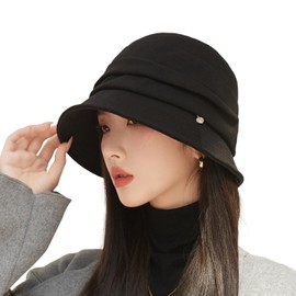 Gokamoi Women's Bucket Hat, Overwhelming Small Face Effect, Beautiful Silhouette, For Autumn and Winter, UV Protection, Soft, Thermal Insulation, Women's Hat, Solid Color, Adjustable Size, Black