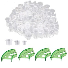 SIKKU Tattoo Ink Caps Set, 600 Pieces Cups with 4 Green Cup Holders, Mixed Sizes Large Medium Small, Plastic Pigment Cups, Tattooing Machine Plastic Supplies Kit