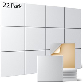 Sonicism 22 Pack Acoustic Wall Panels with Self-Adhesive, 12" X 12" X 0.4" Sound Proof Foam Panels, Decorative Soundproof Wall Panels, Sound Proof Absorbing Tiles for Home & Offices, White
