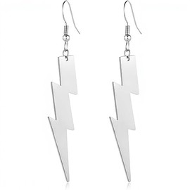 Lightning earring for Women Men Stainless Steel Lightning Bolt Drop Dangle Earrings Vintage 80s 90s Neon Lightning Earrings Minimalist Geometric Lightnings Earring Christmas Birthday Party Costume Jewelry (Silver)