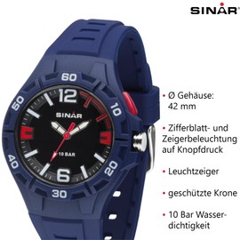 SINAR XB-37-2 Boys' Sports Watch Outdoor Fitness Analogue Quartz 10 Bar with Light Dark Blue Red, Dark Blue-Red, Strap.