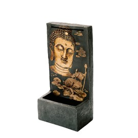 XBrand Polystone Indoor Outdoor Relaxing Zen Buddha Face Wall Water Fountain with Pump and Splash Guard, Wall-Mounted Fountains, Home Garden Patio Backyard Decor, Bronze and Natural Stone Finish