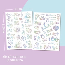 Bride Squad 50+ PCS Bachelorette Temporary Tattoos - Bach Party Decoration,Bridal Shower Supplies,Flash Glitter Iridescent Metallic Tattoos Girls Bachelor Party Favors