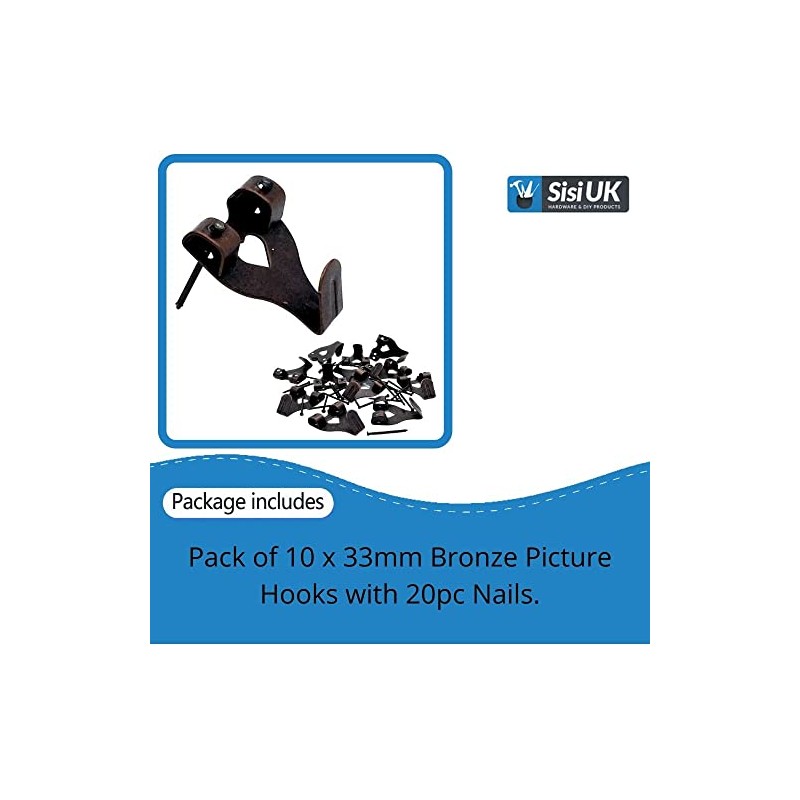 Bronze Picture Hooks for Hard Walls Picture Hanging Hooks 33mm