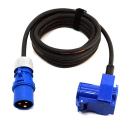 Event-Kabel&more – CEE-Camping-Verlängerungskabel 3x1,5mm² mit CEE-Stecker & Winkelkupplung mit integrierter Schuko-Steckdose, 16A, 230V TITANEX-Gummikabel (1,5m-50m) Camping-Line (3 Meter)