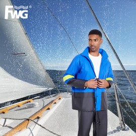 FWG Men's Fishing Rain Suits Waterproof Jacket with Bib Pants, Hi-Vis Reflective, Stretchable & Durable(Blue Reflective,XX-Large)