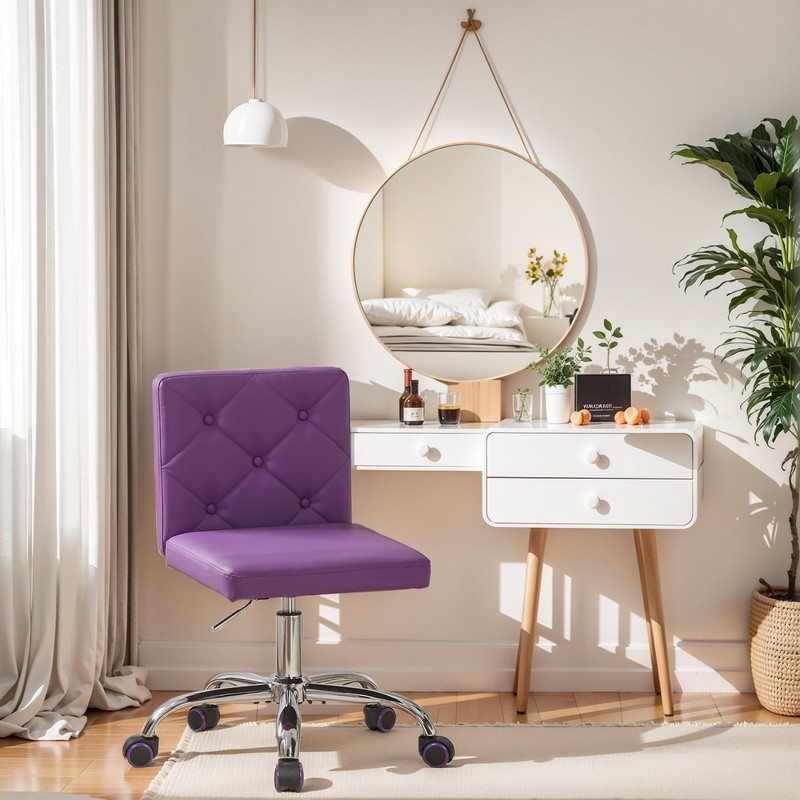 VECELO PU Leather Mid-Back Armless Vanity Chair Adjustable Height 360°