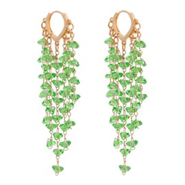 Winssigma Fringe Hoop Dangle Earrings, Long Beads Tassel Chain Earrings for Women Sparkly Chandelier Earrings(Green)