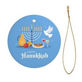 Happy Hanukkah Jewish Chanukah Holiday Christmas Ornaments Ceramic Xmas Tree Hanging Decorations for Home Holiday Party
