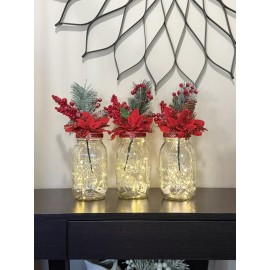 Handmade Christmas Decorations | Holiday Centerpieces | Poinsettia Mason Jars Decor