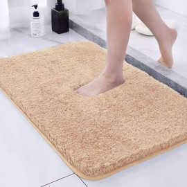 Yancorp Shaggy Bathroom Rugs 20x32 Plush Thick Bathroom Rug Extra Soft Bath Mat for Non Slip Machine Washable Bathroom Carpet Microfiber Absorbent Bath Rug for Bath Room, Shower, Bathtub,Beige