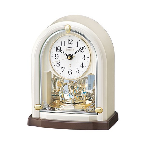 SEIKO CLOCK EMBLEM Emblem Radio Clock HW593W Rotating Decoration Crystal White Pearl Analog