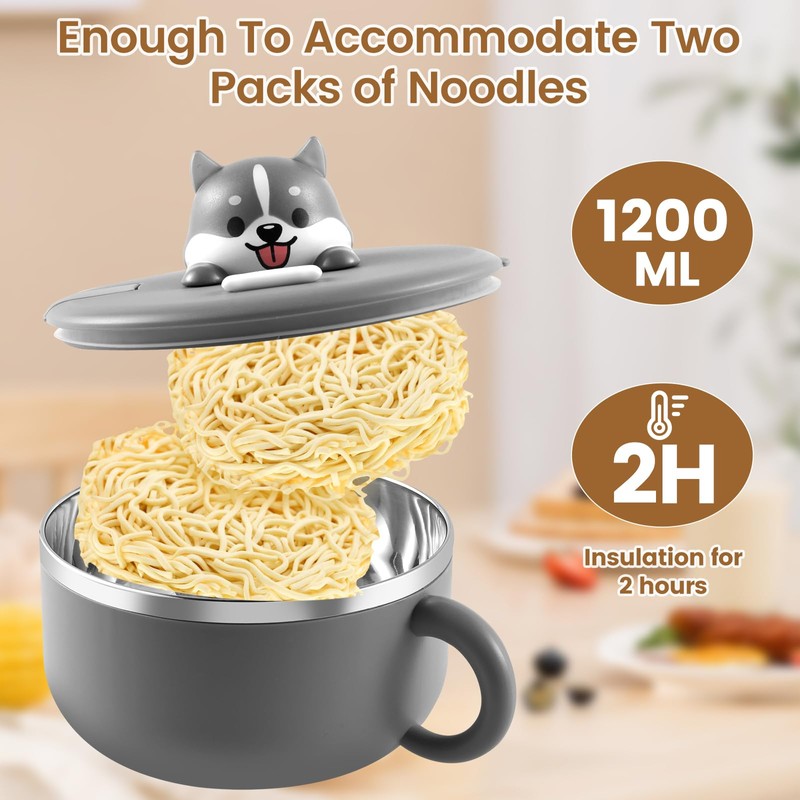 Ramen Bowl With Lid - 1200ml Instant Noodle Cooker With