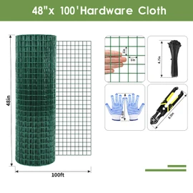 Tongmo 48" x 100' Green Chicken Wire Fencing, 19 Gauge Green Wire Fence, 1"x1" Mesh Size Metal Welded Wire Garden Fence Roll, Poultry Netting for Rabbit/Duck/Chicken
