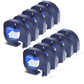 OGOUGUAN Compatible with Dymo Label Maker Refills White Plastic LetraTag Tape 91331 (S0721610),12mm x 4m, Black on White, Replace for Dymo LetraTag Plus LT100H 200B LT100T QX50 Label Makers, 10PK
