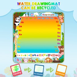 LOYO Water Doodle Mat - 100 x 100cm Super Large Kids Water Drawing Pad with Magic Pens, Stamps, Molds - Mess Free Colouring Painting Gift Educational Toy for Toddlers Boys & Girls Aged 3 4 5 6