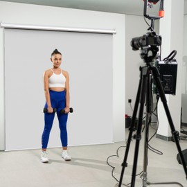 【Wider Style】 KHOMO Gear White Screen 84 x 84 inch – Extra Large Pull Down Backdrop – Portable Collapsible Roll Down Projector Screen – White Screen for Video, Streaming, and Photography