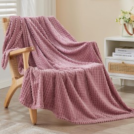 EMME Fleece Throw Blanket Luxury Flannel for Couch Bed Sofa Chair, Soft, Plush, Warm and Cozy Blanket with Geometric Grid Design (Purple, 50'' x 60'')
