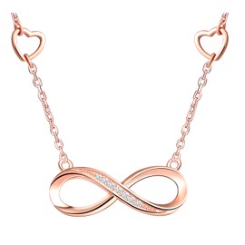 INFINIONLY Women's Girls Pendant Earring and Bracelets, 925 Silver Jewellery Sets, Elegant Infinity Symbol Heart Pendant Earring Bracelets, Women's Jewellery Set, Inlaid Zircon, Rose Gold, Silver,