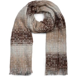 styleBREAKER women scarf with striped web print, sequins and short fringing, winter, stole, shawl 01017114, color:Brown-Beige-Lightgrey