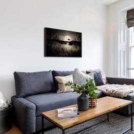 KREATIVE ARTS Moon Over Lake Canvas Wall Art 24x36 Inch Large Landscape Painting with Black Floater Frame Dark Forest Night Scene Giclee Artwork for Bedroom Living Room Office Home Decor