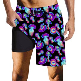 Jellyfish Mens Swim Trunks with Compression Liner Quick Dry Zipper Pocket Bathing Suit for Beach Summer Medium