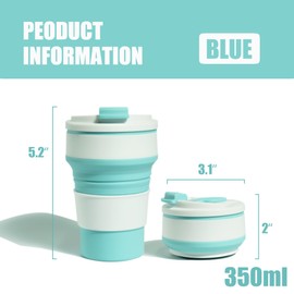 Marisylva 12oz Collapsible Water Bottles, Silicone Foldable Portable Travel Water Bottle, Folding Lightweight Reusable Leakproof for Traveling Camping Hiking Cycling Yoga Sports Blue